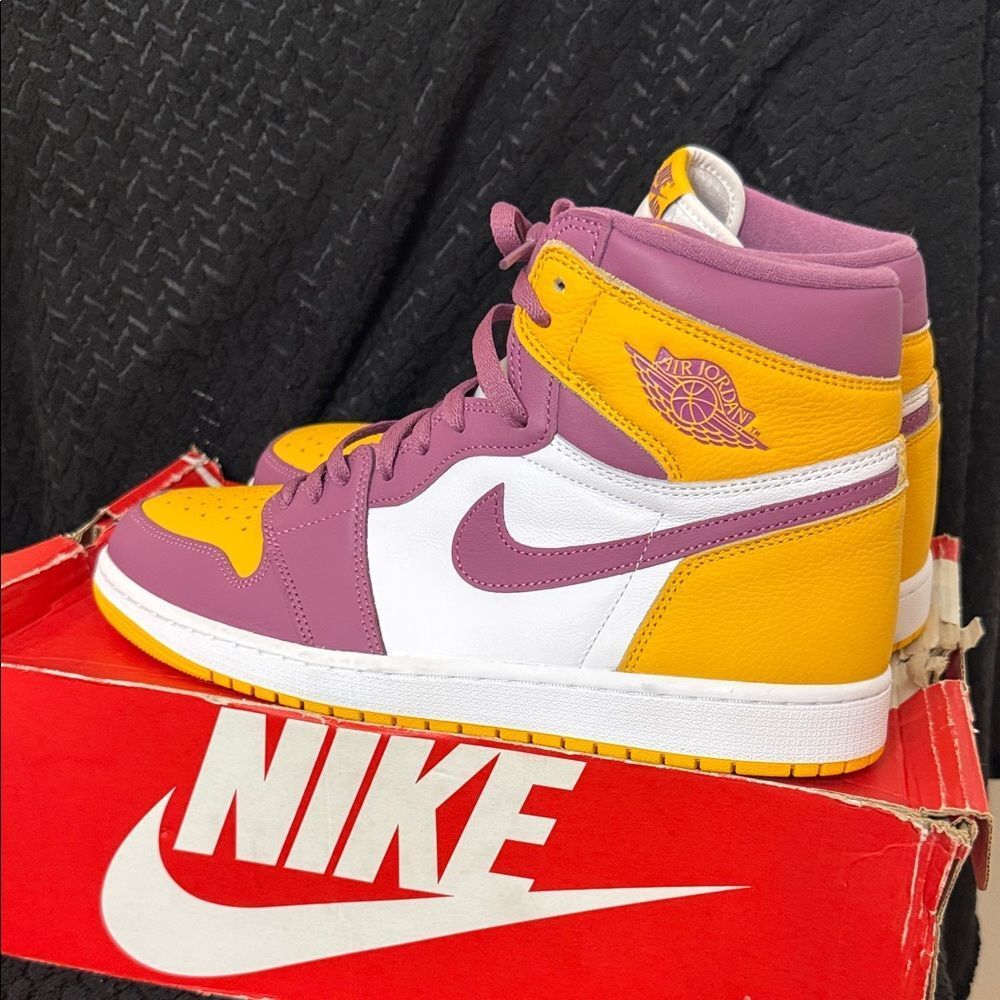 Air Jordan 1 Purple and Gold High-Top Sneakers